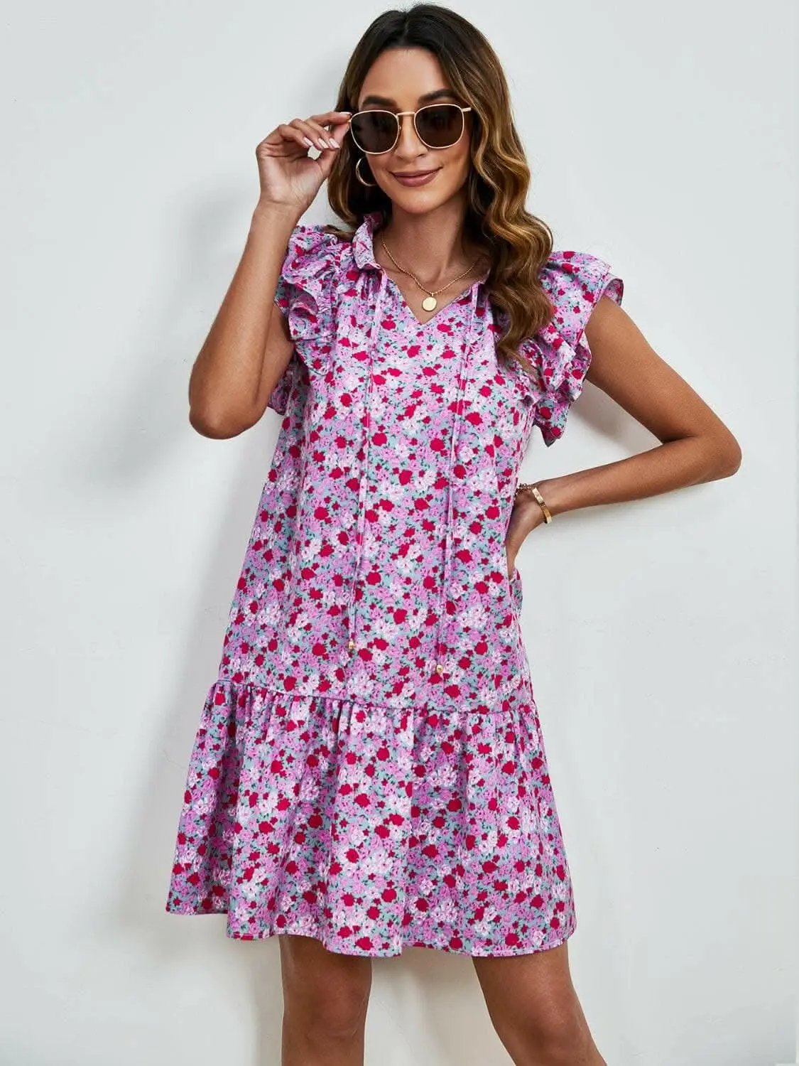 Floral Cap Sleeve Mini Dress - Love Salve